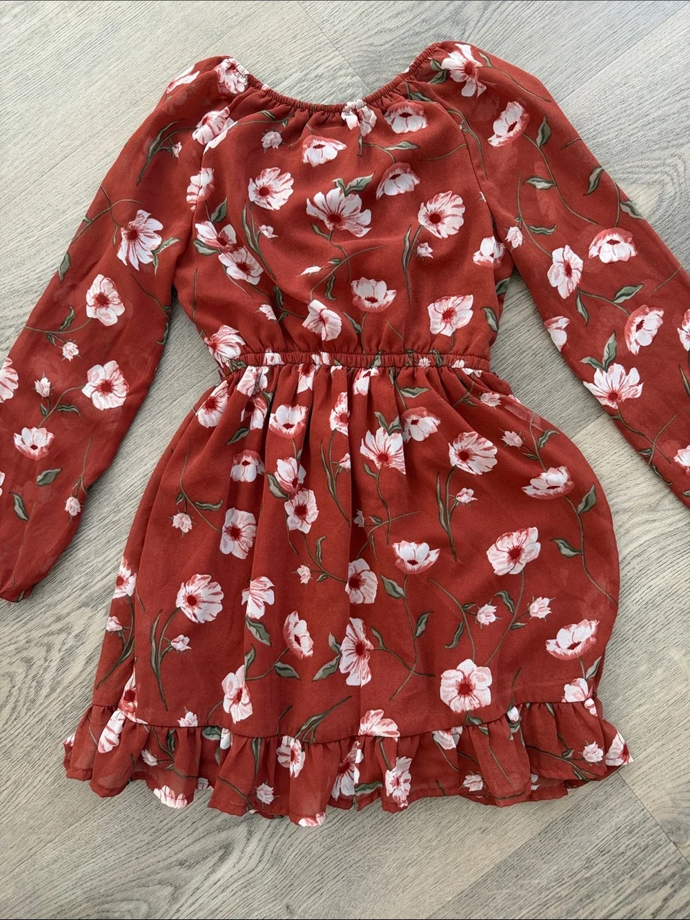 The Children's Place Rust Floral Long Sleeve Ruffle-Hem Dress